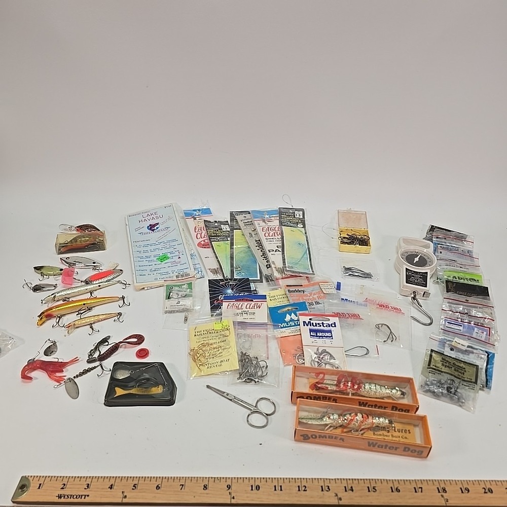Lot of fishing lures and tackle, as well as hooks and sinkers And More